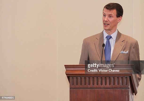 Prince Joachim of Denmark speaks during the Mexico-Denmark Water Seminar: Hydric infrastructure investment opportunities at Four Seasons Hotel on...