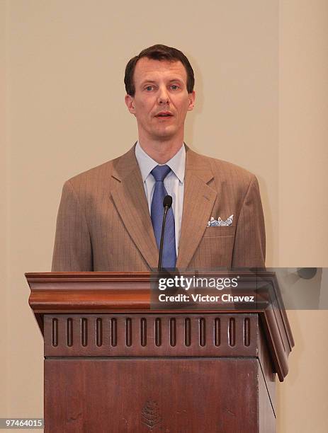 Prince Joachim of Denmark speaks during the Mexico-Denmark Water Seminar: Hydric infrastructure investment opportunities at Four Seasons Hotel on...