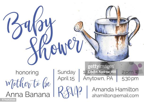 gardening themed baby shower watercolor and ink invitation design - baby invitation shower stock illustrations