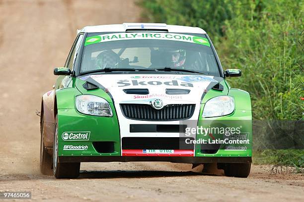 Driver Juho Hanninen in action during the first stage of the 2010 Curitiba International Rally, as part of the Intercontinental Rally Challenge , on...