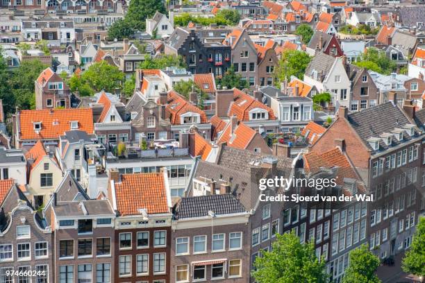 panoramic view over springtime amsterdam with the famous canals - sjoerd van der wal stock-fotos und bilder