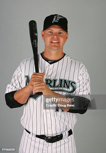 Outfielder Cody Ross of the Florida Marlins poses during photo day at Roger Dean Stadium on March 2, 2010 in Jupiter, Florida.