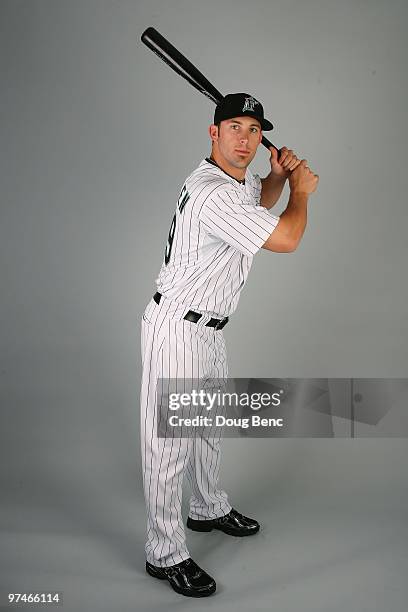 Outfielder Bryan Petersen of the Florida Marlins poses during photo day at Roger Dean Stadium on March 2, 2010 in Jupiter, Florida.
