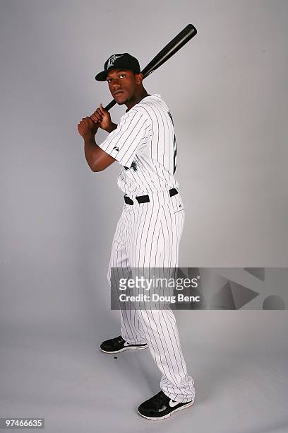 Outfielder Cameron Maybin of the Florida Marlins poses during photo day at Roger Dean Stadium on March 2, 2010 in Jupiter, Florida.