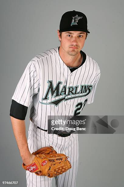 Pitcher Andrew Miller of the Florida Marlins poses during photo day at Roger Dean Stadium on March 2, 2010 in Jupiter, Florida.