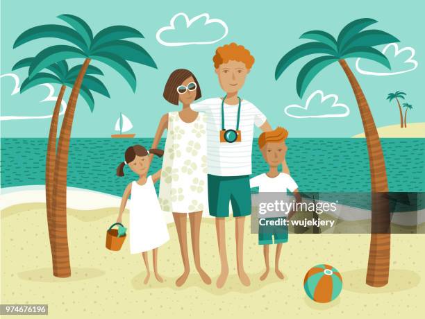 happy family on summer holidays - happy holidays family stock illustrations