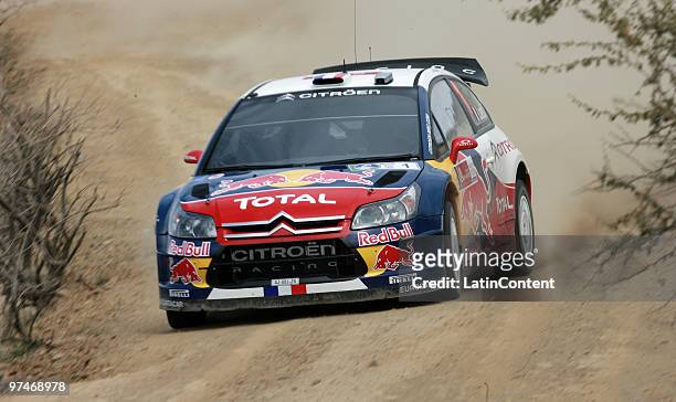 Sebastien Loeb of France and Daniel Elena of Monaco compete in their Citroen C 4 Total during the Shakedown of the WRC Rally Mexico 2010 on March 5,...