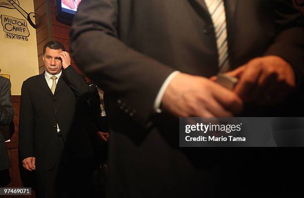 New York Governor David Paterson arrives to speak at the grand opening of The Palm Bar and Grille at John F. Kennedy International Airport March 5,...