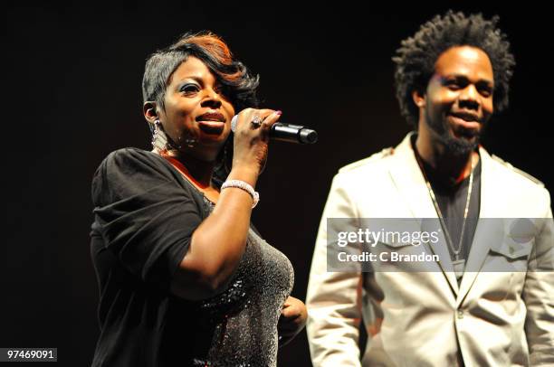 Angie Stone and Dwele perform on stage at Hammersmith Apollo on March 5, 2010 in London, England.