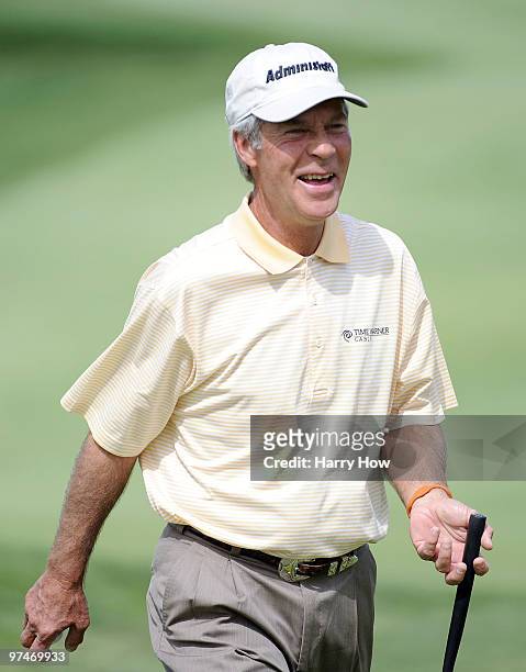 Ben Crenshaw smiles after making a par saving putt on the fifth hole during the first round of the Toshiba Classic at the Newport Beach Country Club...
