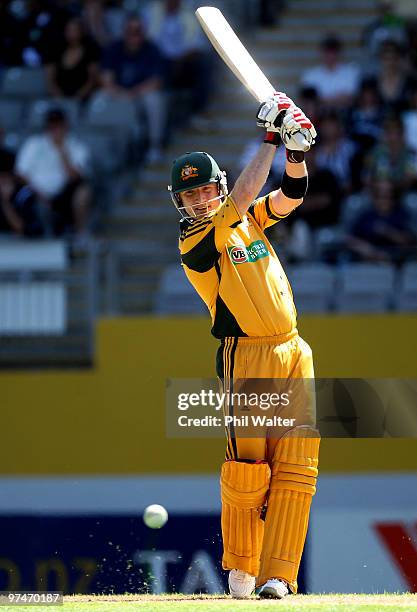 Brad Haddin of Australia bats during the Second One Day International match between New Zealand and Australia at Eden Park on March 6, 2010 in...