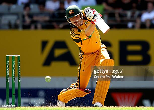 Brad Haddin of Australia bats during the Second One Day International match between New Zealand and Australia at Eden Park on March 6, 2010 in...