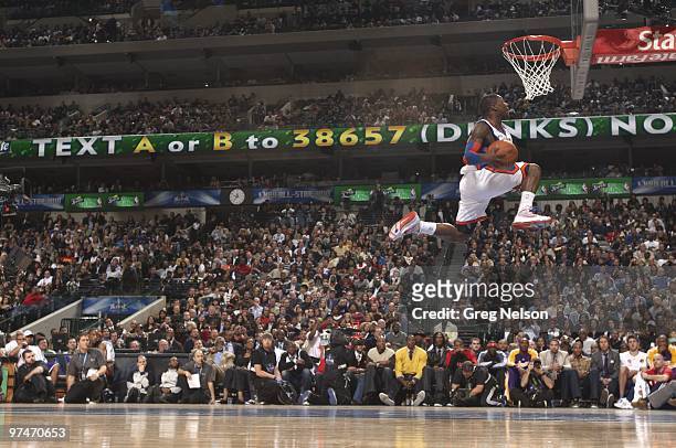 Slam Dunk Contest: New York Knicks Nate Robinson in action during All-Star Saturday Night of All Star Weekend at American Airlines Center. Dallas, TX...