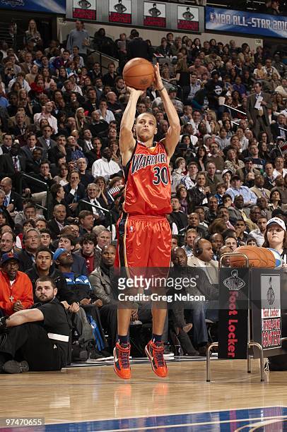 Three Point Contest: Golden State Warriors Stephen Curry in action, shot during All-Star Saturday Night of All Star Weekend at American Airlines...