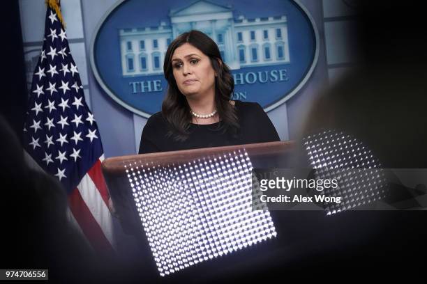 White House Press Secretary Sarah Huckabee Sanders conducts a White House daily news briefing at the James Brady Press Briefing Room of the White...