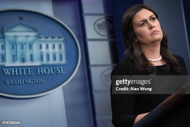 White House Press Secretary Sarah Huckabee Sanders conducts a White House daily news briefing at the James Brady Press Briefing Room of the White...