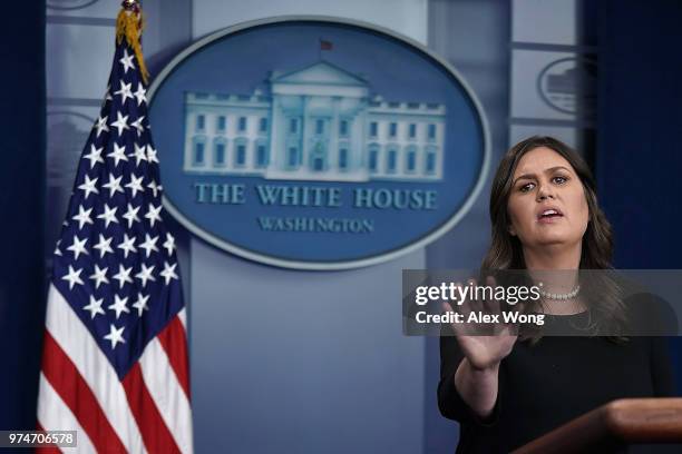 White House Press Secretary Sarah Huckabee Sanders conducts a White House daily news briefing at the James Brady Press Briefing Room of the White...