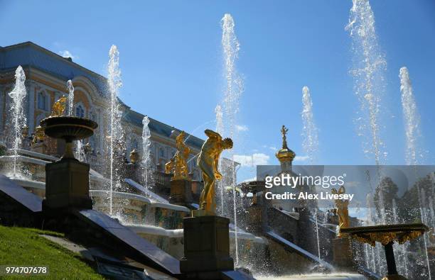 Fountains and statues are seen at Peterhof ahead of the 2018 FIFA World Cup in Russia on June 14, 2018 in St Petersburg, Russia.