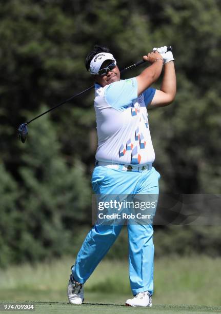 Kiradech Aphibarnrat of Thailand plays his shot from the sixth tee during the first round of the 2018 U.S. Open at Shinnecock Hills Golf Club on June...