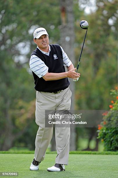Loren Roberts tees off on during the first round of the Toshiba Classic at Newport Beach Country Club on March 5, 2010 in Newport Beach, California.