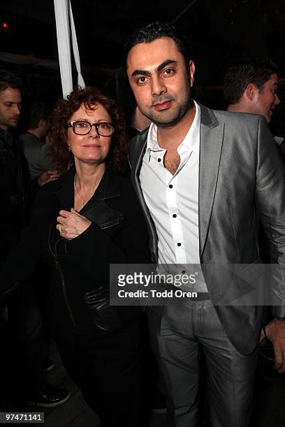 Susan Sarandon and Mohamed Karim attend the Pre-Oscar Ping Pong party hosted by Susan Sarandon and Spin New York at Mondrian Hotel on March 4, 2010...