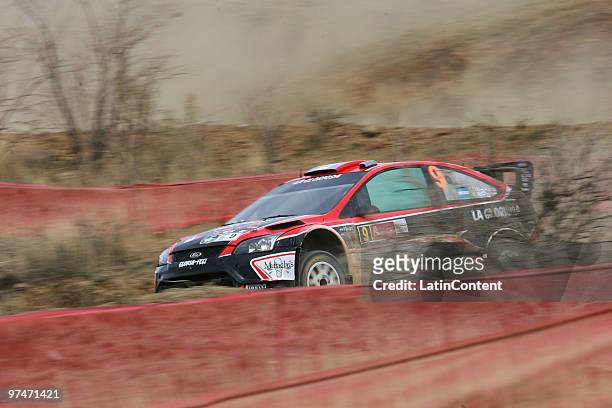 Federico Villagra of Argentina and Jorge Perez Companc compete in their Ford Focus RS WRC during the WRC Rally Mexico 2010 Day 1 on March 5, 2010 in...