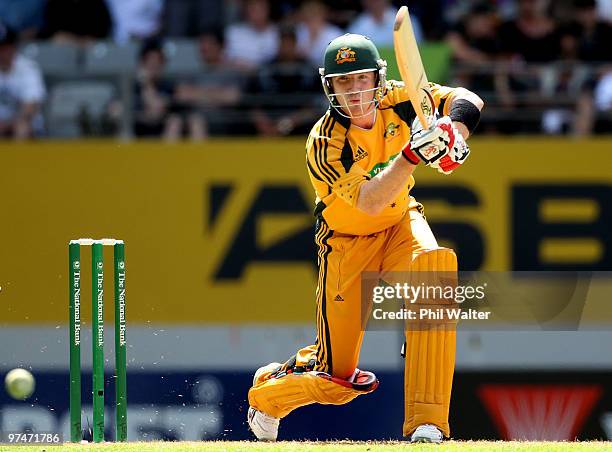 Brad Haddin of Australia bats during the Second One Day International match between New Zealand and Australia at Eden Park on March 6, 2010 in...