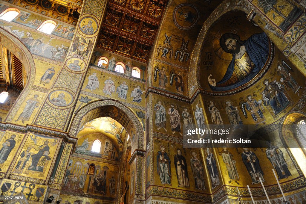 Mosaics inside the cathedral in Palermo on June 10 Italy. The... News ...