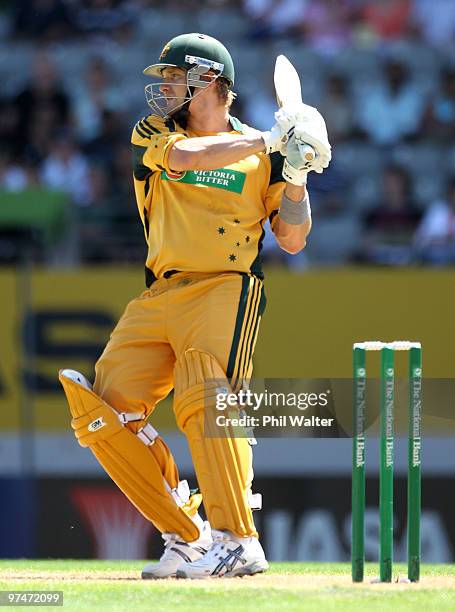 Shane Watson of Australia bats during the Second One Day International match between New Zealand and Australia at Eden Park on March 6, 2010 in...