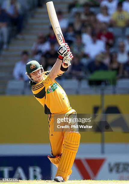 Brad Haddin of Australia bats during the Second One Day International match between New Zealand and Australia at Eden Park on March 6, 2010 in...