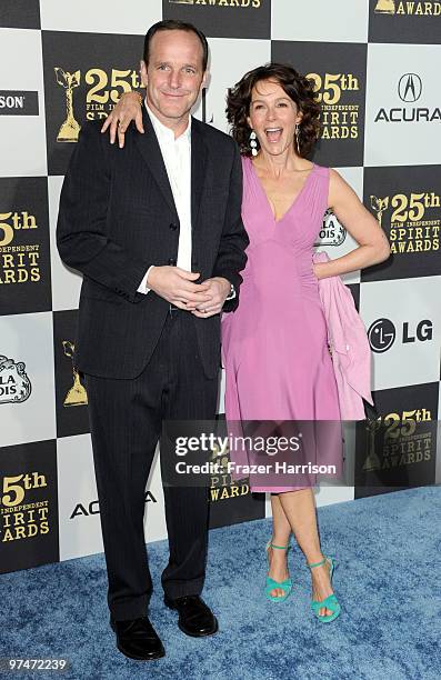 Actors Clark Gregg and Jennifer Grey arrive at the 25th Film Independent's Spirit Awards held at Nokia Event Deck at L.A. Live on March 5, 2010 in...