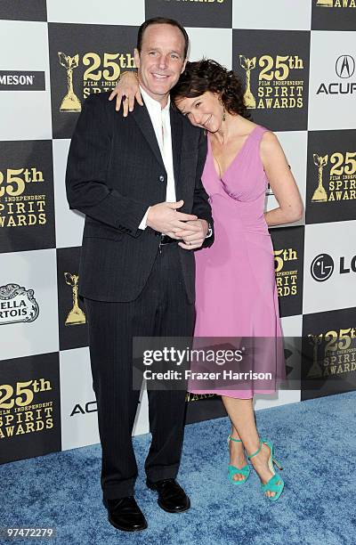 Actors Clark Gregg and Jennifer Grey arrive at the 25th Film Independent's Spirit Awards held at Nokia Event Deck at L.A. Live on March 5, 2010 in...