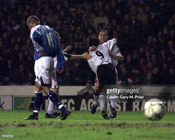 Matt Holland of Ipswich celebrates with David Johnson after scoring the equalising goal during the Manchester City v Ipswich Town Worthington Cup...