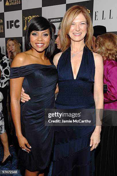 Actress Taraji P. Henson and Executive Director of Film Independent Dawn Hudson arrive at the 25th Film Independent Spirit Awards held at Nokia...