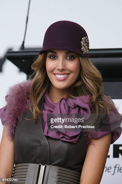 Fashions on the field judge Rebecca Twigley attends the Super Saturday Raceday meeting at Flemington Racecourse on March 6, 2010 in Melbourne,...