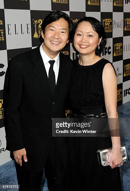 Actor Ken Jeong and wife Tran Ho arrive at the 25th Film Independent's Spirit Awards held at Nokia Event Deck at L.A. Live on March 5, 2010 in Los...