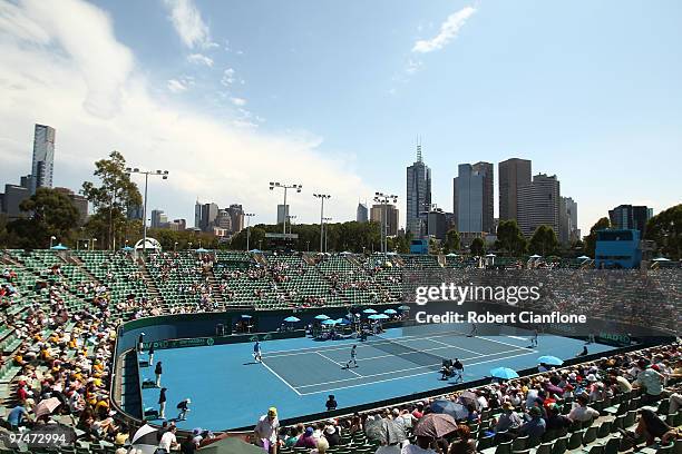 General view of the doubles match between Paul Hanley and Carsten Ball of Australia and Tsung-Hua Yang and Chu-Huan Yi of Chinese Taipei during day...