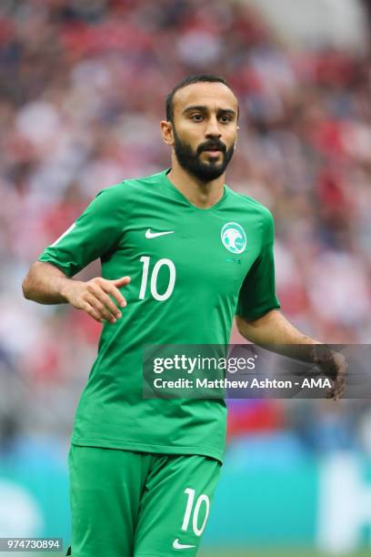 Mohammed Alsahlawi of Saudi Arabia in action during the 2018 FIFA World Cup Russia group A match between Russia and Saudi Arabia at Luzhniki Stadium...
