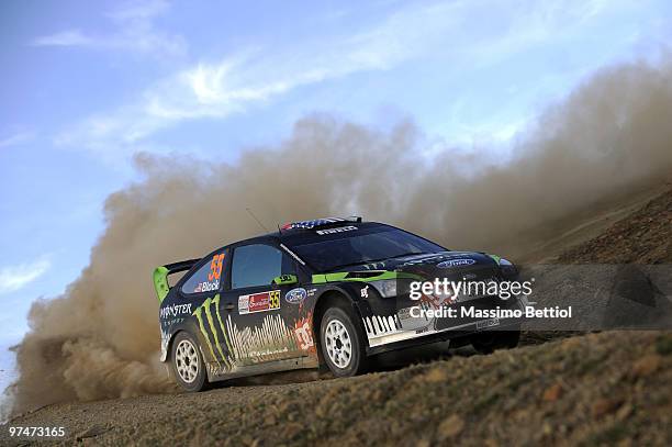 Ken Block and Alex Gelsomino of the U.S. Compete in their Monster World Rally Team Ford Focus during Leg 1 of the WRC Rally Mexico on March 5, 2010...