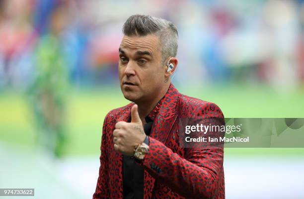 Robbie Williams performs during the Opening Ceremony during the 2018 FIFA World Cup Russia group A match between Russia and Saudi Arabia at Luzhniki...