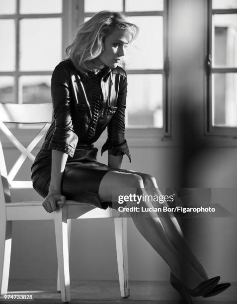 Model Inguna Butane poses at a fashion shoot for Madame Figaro on December 12, 2017 in Paris, France. Suit , shoes . PUBLISHED IMAGE. CREDIT MUST...