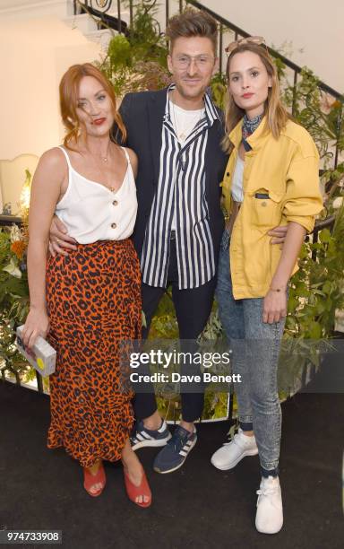 Arielle Free, Henry Holland, and Charlotte de Carle attends Maison St Germain x House of Holland Opening Night in Mayfair on June 14, 2018 in London,...