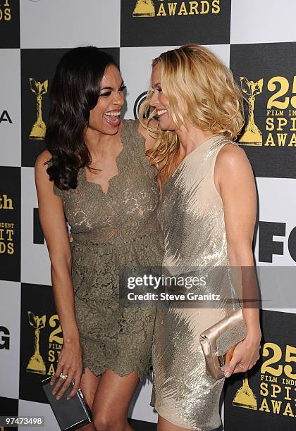 Actresses Rosario Dawson and Maria Bello arrive at the 25th Film Independent Spirit Awards held at Nokia Theatre L.A. Live on March 5, 2010 in Los...