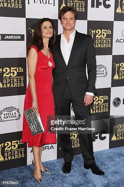 Actor Colin Firth and wife Livia Giuggioli arrive at the 25th Film Independent's Spirit Awards held at Nokia Event Deck at L.A. Live on March 5, 2010...