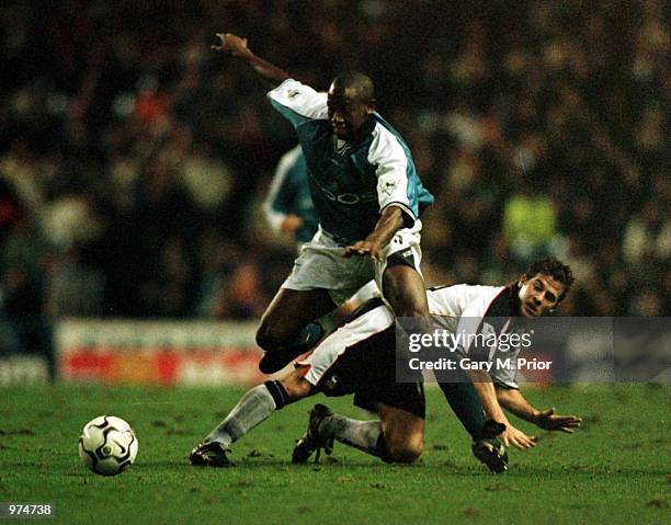 Paulo Wanchope of Man City battles with Gary Croft of Ipswich during the Manchester City v Ipswich Town Worthington Cup Fifth Round match at Maine...