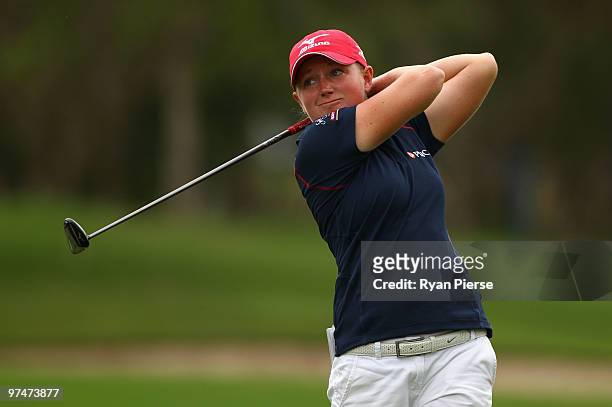Stacy Lewis of the USA plays a fairway wood on the 3rd hole during round three of the 2010 ANZ Ladies Masters at Royal Pines Resort on March 6, 2010...