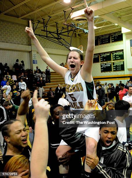 Seneca Valley's Audrey Cunningham celebrated with fans after beating Blake in the Maryland 3A West Region finals on March 05, 2010 in Germantown, Md