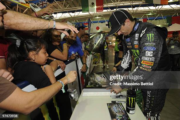 Ken Block of the the U.S. Is shown in the final service park during Leg 1 of the WRC Rally Mexico on March 5, 2010 in Leon, Mexico.