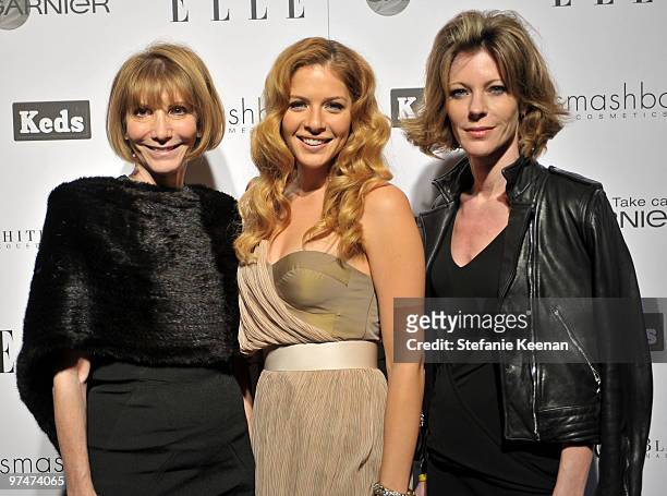 Chief Grand Officer of the ELLE Group Carol Smith and actress Rachelle Lefevre and Editor in Chief, US ELLE Robbie Myers attend the ELLE Green Room...
