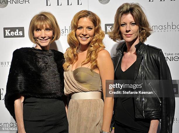 Chief Grand Officer of the ELLE Group Carol Smith and actress Rachelle Lefevre and Editor in Chief, US ELLE Robbie Myers attend the ELLE Green Room...